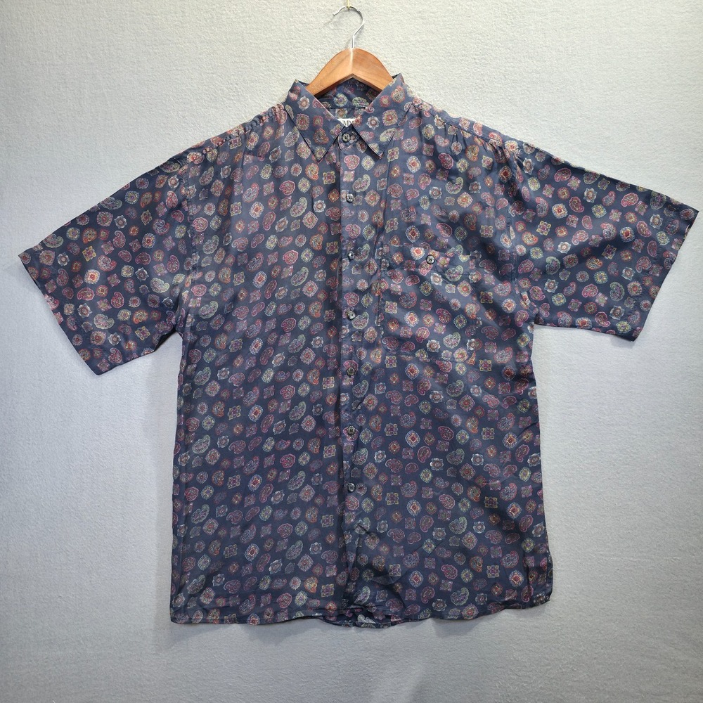 Summa Silk Men's Short‎ Sleeve Button Up 100% Silk Shirt Size Medium